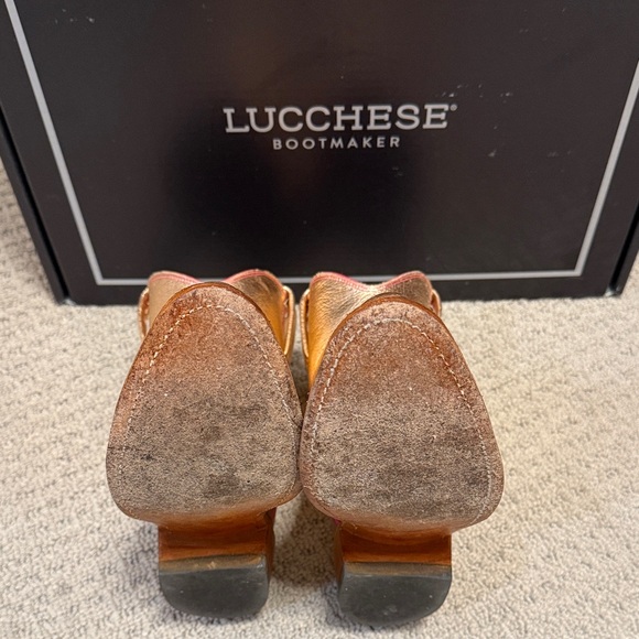 Lucchese Metallic Rose Gold Boots with Pink Accents - Picture 6 of 6